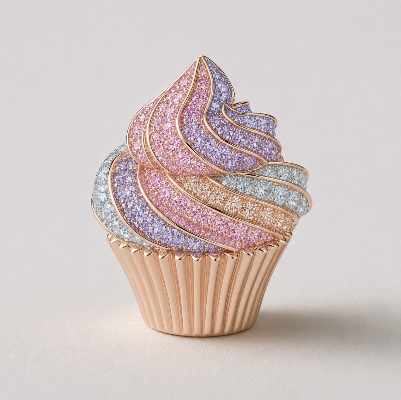 Cupcake brooch in pastel pavé
