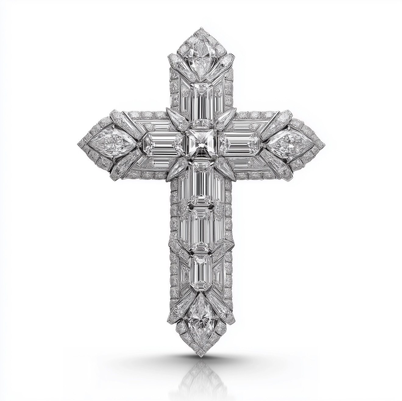 Step cut diamond cross pendant