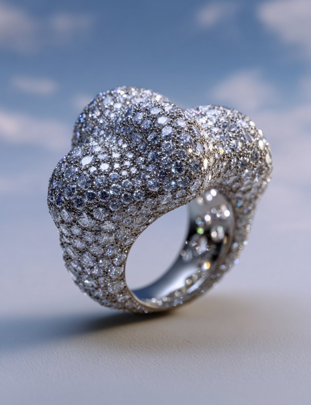Diamond cloud ring against sky